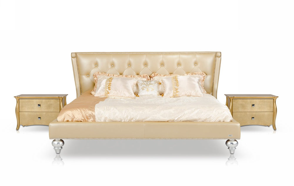 Eastern King Monica Modern Champagne Leather Bed