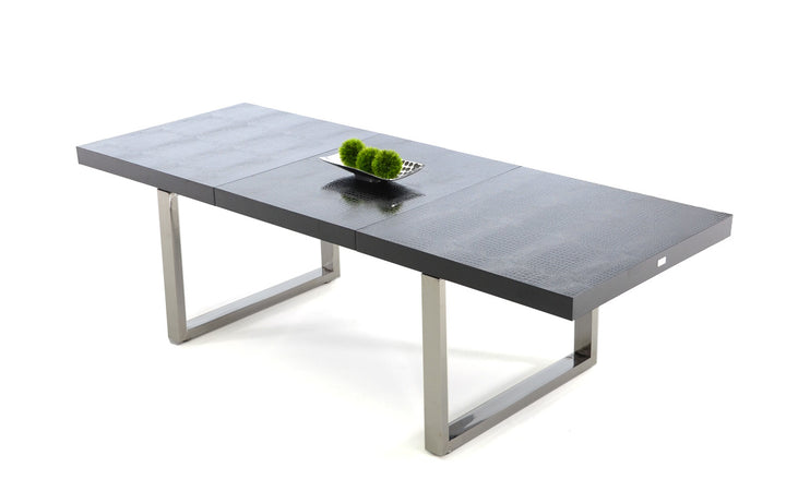 Skyline Modern Black Crocodile Lacquer Extendable Dining Table - View 2