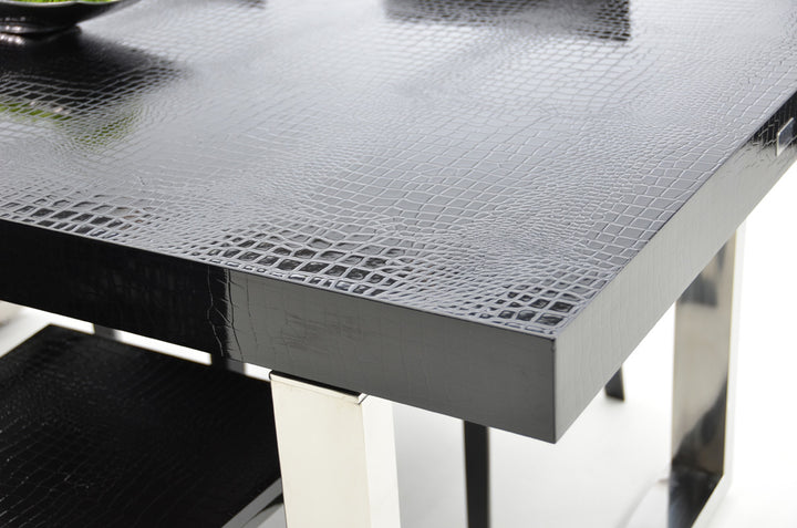 Skyline Modern Black Crocodile Lacquer Extendable Dining Table - View 3