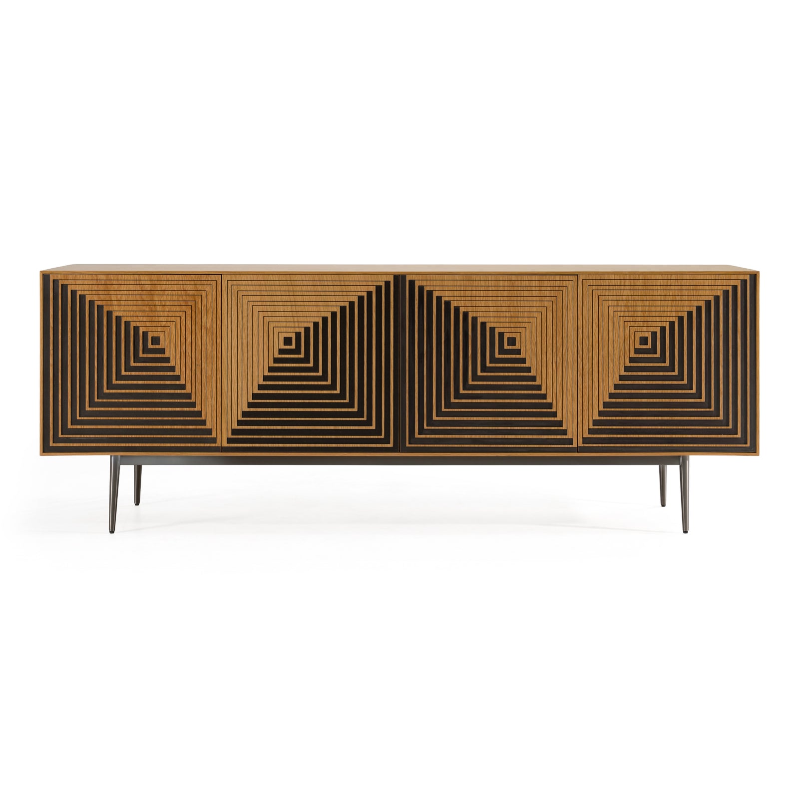 Azteca - Modern White Oak  Black Geometric Pattern Buffet