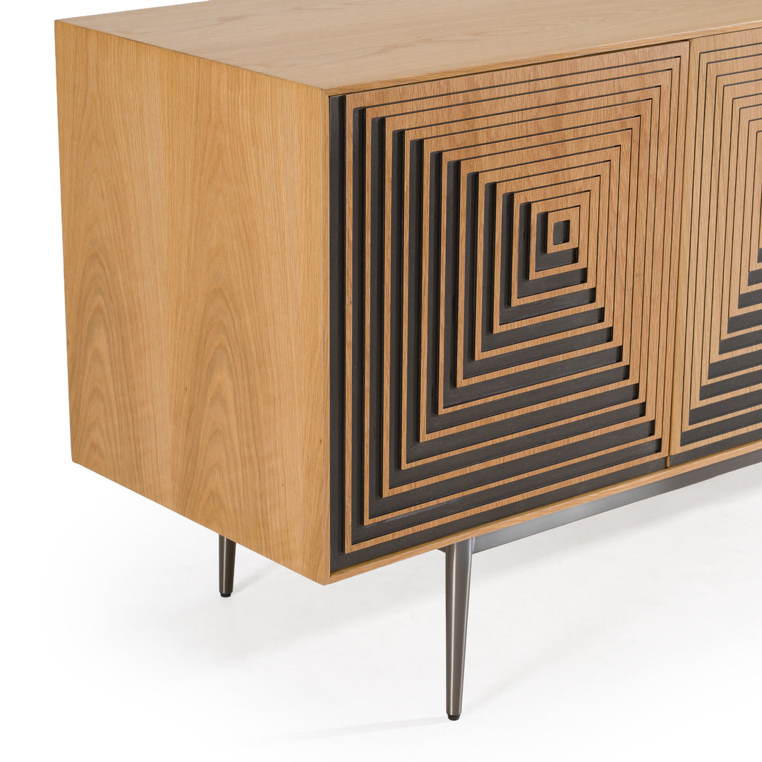 Azteca - Modern White Oak + Black Geometric Pattern Buffet