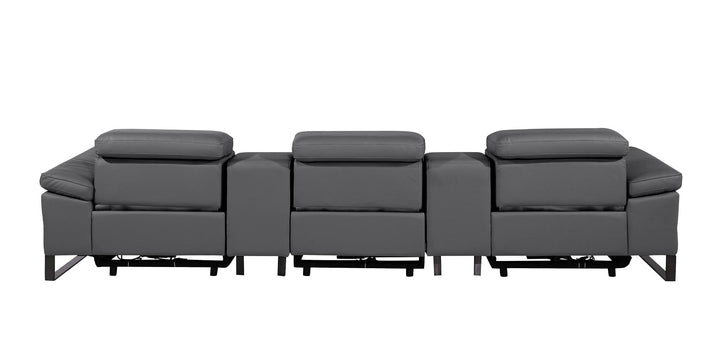 DivanItalia 1246 Modular Power Triple Reclining Dual Console Sofa with Power Reclining Headrests – Top Grain Italian Leather - Dark Gray