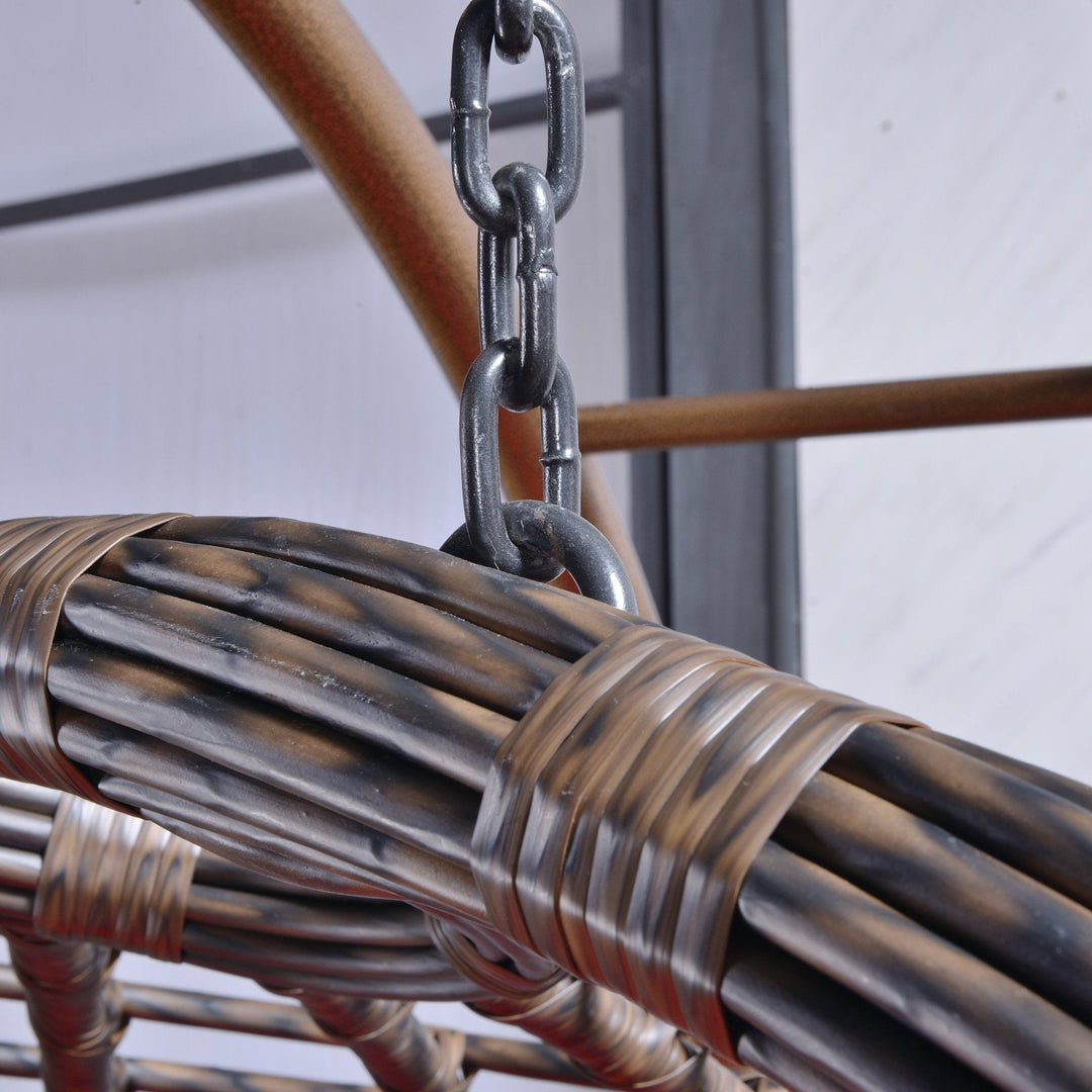 Double Seater Hanging Brown Basket with Grey Cushion