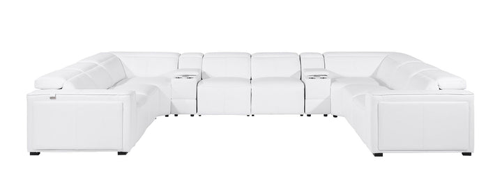 DivanItalia 1224 10-Piece U-Shaped Sectional Sofa in Top Grain Italian Leather with 4 Power Recliners &amp; Power Headrests - White