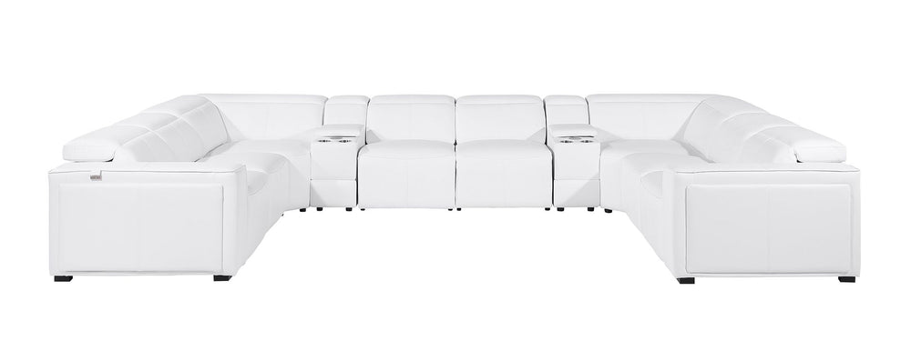 DivanItalia 1224 10-Piece U-Shaped Sectional Sofa in Top Grain Italian Leather with 4 Power Recliners & Power Headrests - White