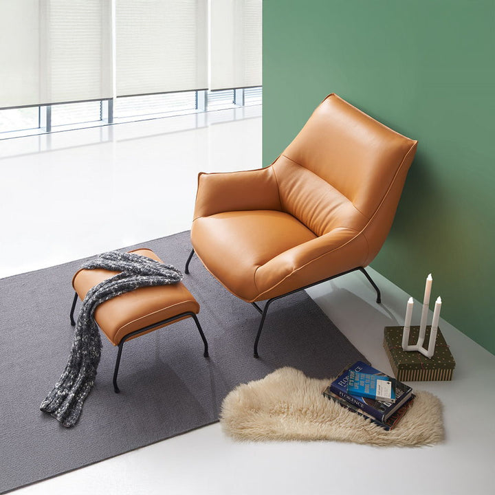 Jabel - Accent Chair & Ottoman - Sandstone Top Grain Leather