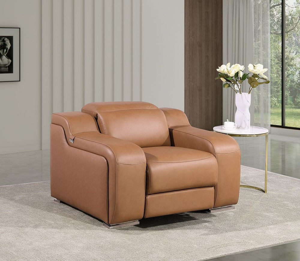 DivanItalia 1116 Top Grain Italian Leather Power Reclining Chair with Power Headrests - Cognac
