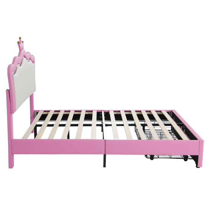 full-size-upholstered-princess-bed-frame-with-led-lights-crown-headboard-and-2-drawers-pink-white