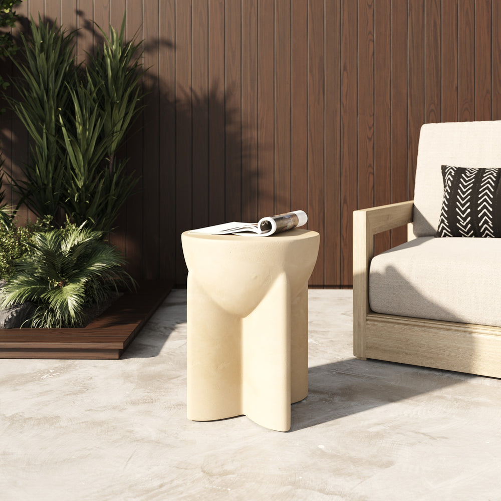 Elsa - Modern Beige Concrete Round End Table - View 2