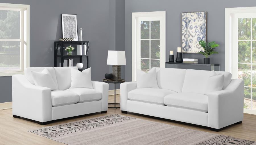 Coaster Furniture Ashlyn - 2 Piece Upholstered Sloped Arm Sofa Set - White
