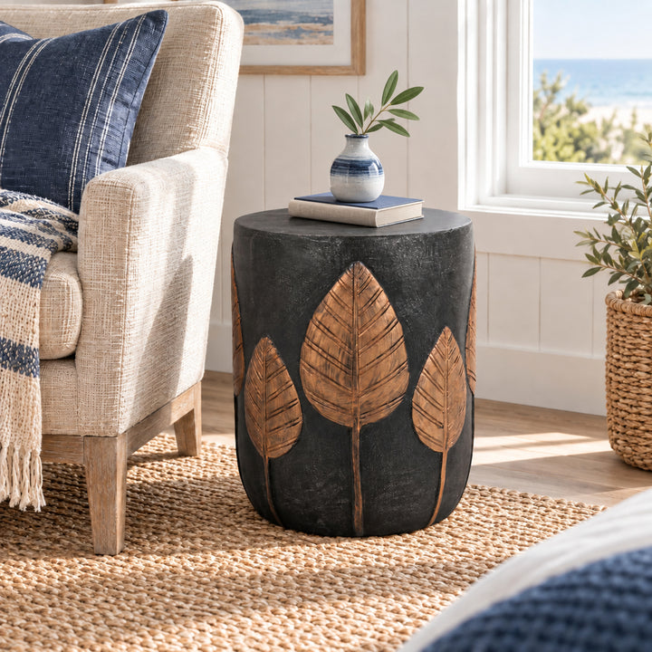 Leaf Pattern Concrete Patio Side Table – Copper
