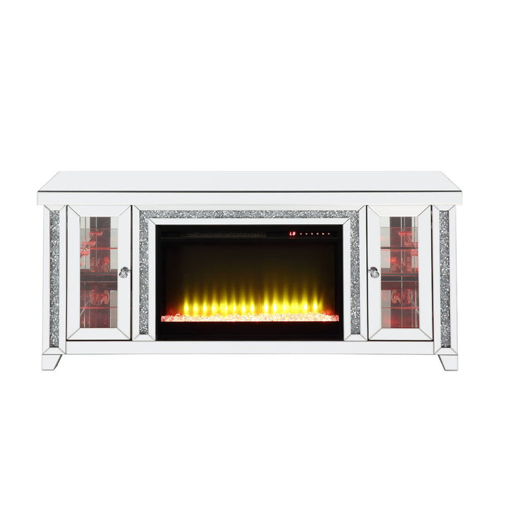Noralie - TV Stand With Fireplace & LED - Mirrored & Faux Diamonds