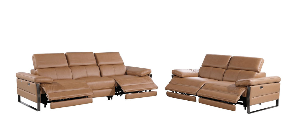 DivanItalia 1246 Modular Power Dual Reclining Sofa and Loveseat Set with Power Headrests – Top Grain Italian Leather - Cognac