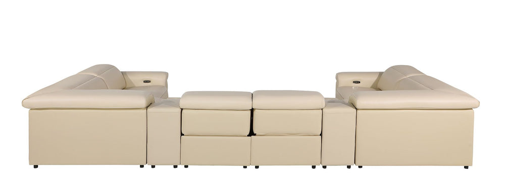 DivanItalia 1126 8-Piece U-Shaped Sectional Sofa in Top Grain Italian Leather with 4 Power Recliners & Power Headrests – with Console - Beige