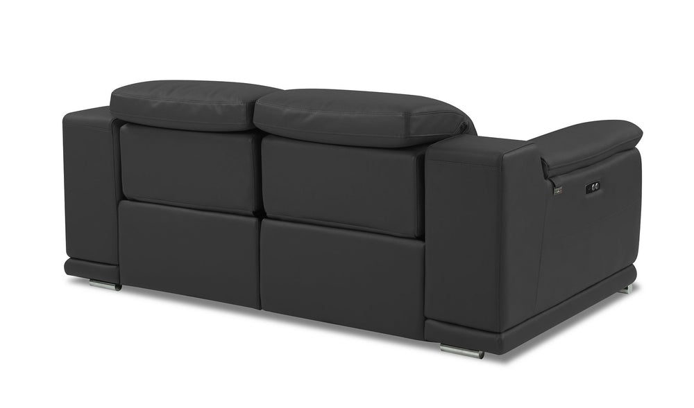 DivanItalia 9762 Top Grain Italian Leather Power Reclining Loveseat with Adjustable Headrests - Dark Gray