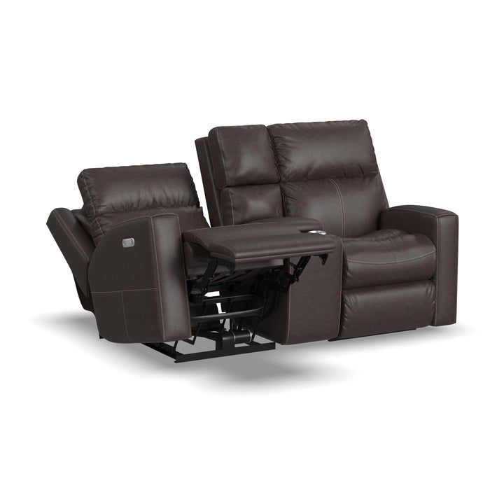 Score Leather Power Reclining Loveseat with Console &amp; Power Headrests &amp; Lumbar