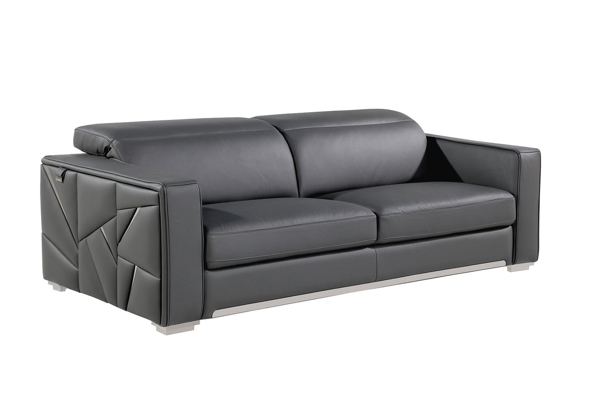 DivanItalia 1120 Sofa with Adjustable Headrest in Top-Grain Italian Leather - Dark Gray