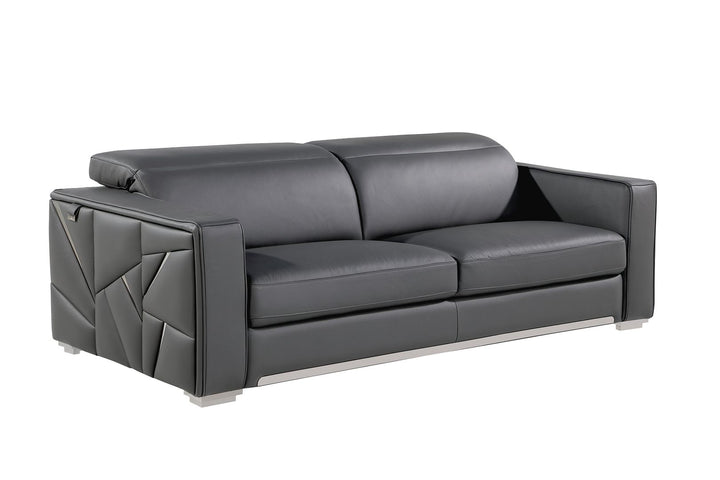 DivanItalia 1120 Sofa with Adjustable Headrest in Top-Grain Italian Leather - Dark Gray