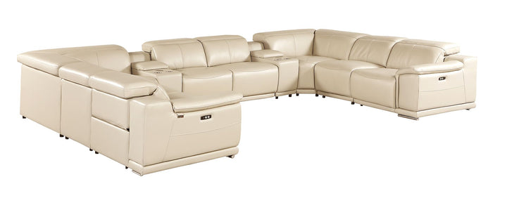 DivanItalia 9762 10-Piece U Shaped Top Grain Italian Leather Sectional Sofa with 4 Power Recliners - Beige