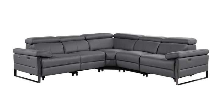 DivanItalia 1246 5-Piece L-Shaped Modular Power Reclining Sectional with Power Headrests – Top Grain Italian Leather - Dark Gray
