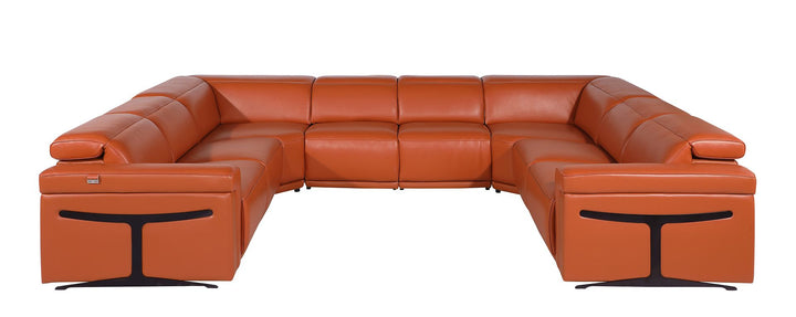 DivanItalia 1126 8-Piece U-Shaped Sectional Sofa in Top Grain Italian Leather with 4 Power Recliners &amp; Power Headrests – No Console - Camel