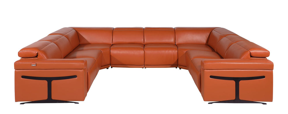 DivanItalia 1126 8-Piece U-Shaped Sectional Sofa in Top Grain Italian Leather with 4 Power Recliners & Power Headrests – No Console - Camel
