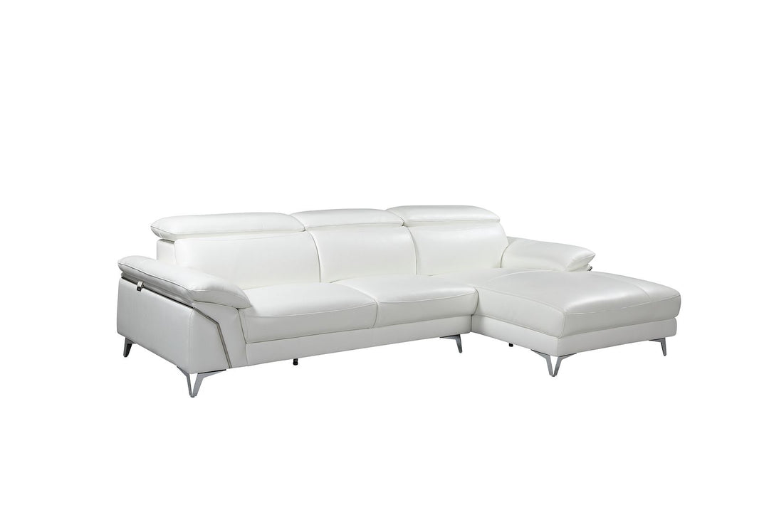DivanItalia 727 Right Arm Facing Sectional with Adjustable Headrest in Top-Grain Italian Leather - White