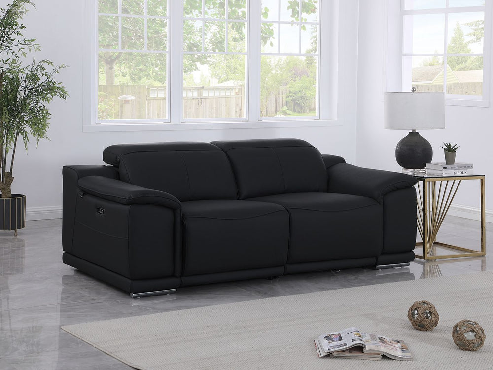 DivanItalia 9762 2-Piece Modular Power Reclining Console with 2 Power Recliners in Top Grain Italian Leather - Black