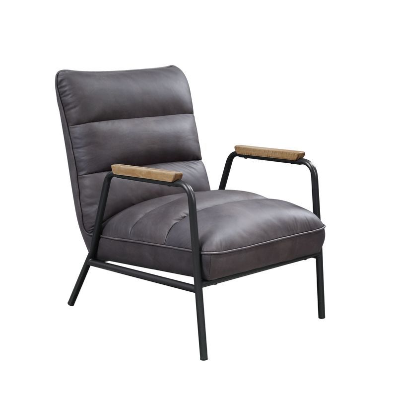 Nignu - Accent Chair - Gray Top Grain Leather & Matt Iron