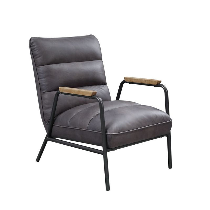 Nignu - Accent Chair - Gray Top Grain Leather & Matt Iron