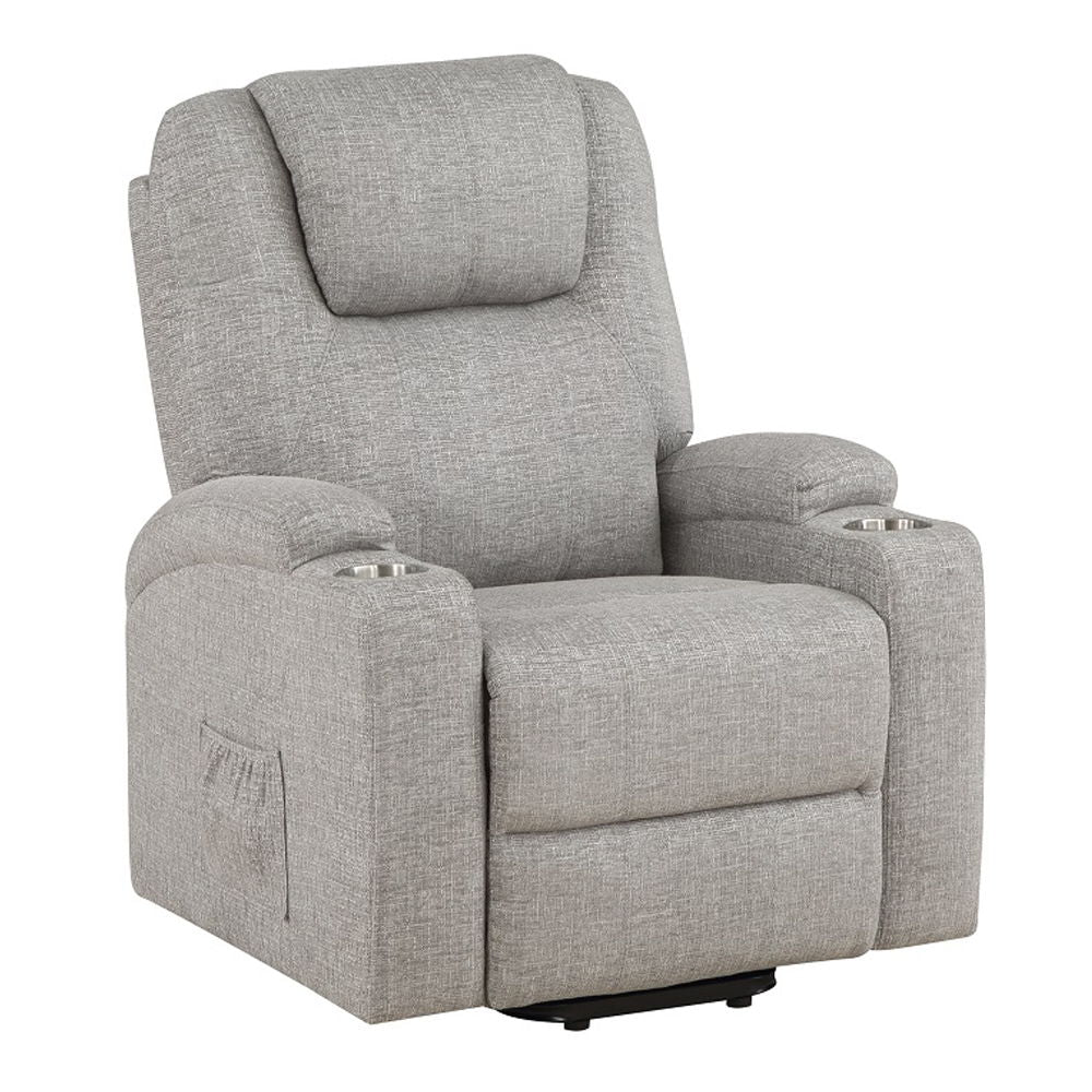 Evander - Recliner With Power Lift & Massage - Light Gray Chenille