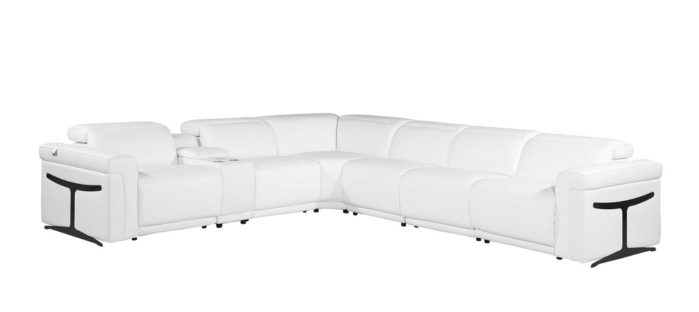 DivanItalia 1126 7-Piece L-Shaped Sectional Sofa in Top Grain Italian Leather with 4 Power Recliners & Power Headrests - White