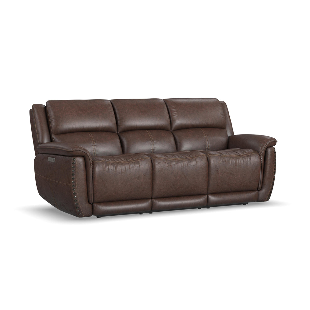 Beau Fabric Power Reclining Sofa with Power Headrests in Sable