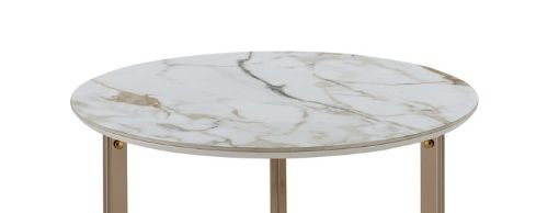 Aziz - Sintered Stone Top End Table - White / Champagne