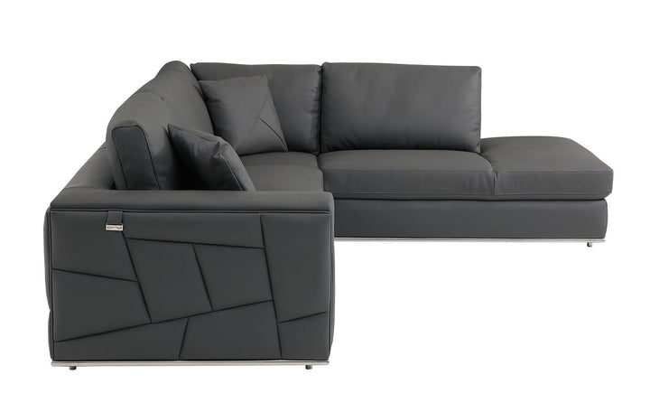 DivanItalia 998 Right Arm Facing Sectional in Top-Grain Italian Leather - Dark Gray