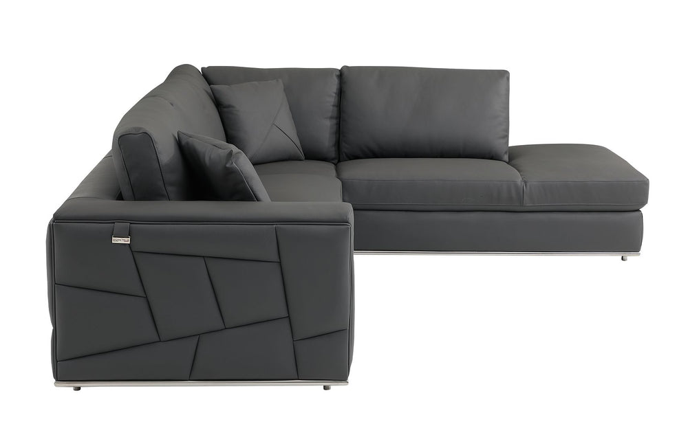 DivanItalia 998 Right Arm Facing Sectional in Top-Grain Italian Leather - Dark Gray