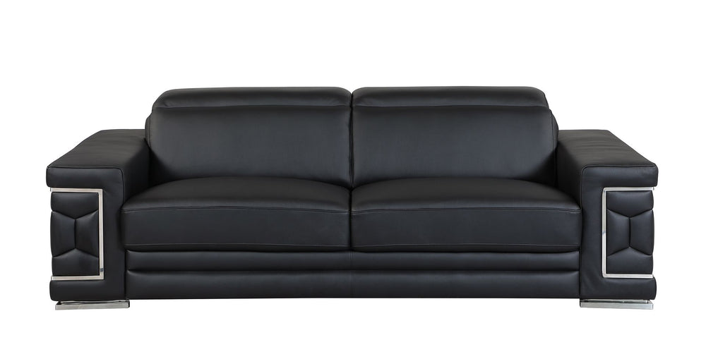 DivanItalia 692 Sofa with Adjustable Headrest in Top-Grain Italian Leather - Black