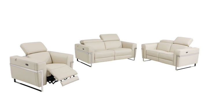 DivanItalia 990 Power Reclining 3-Piece Sofa Set with Power Headrest in Top-Grain Italian Leather - Beige