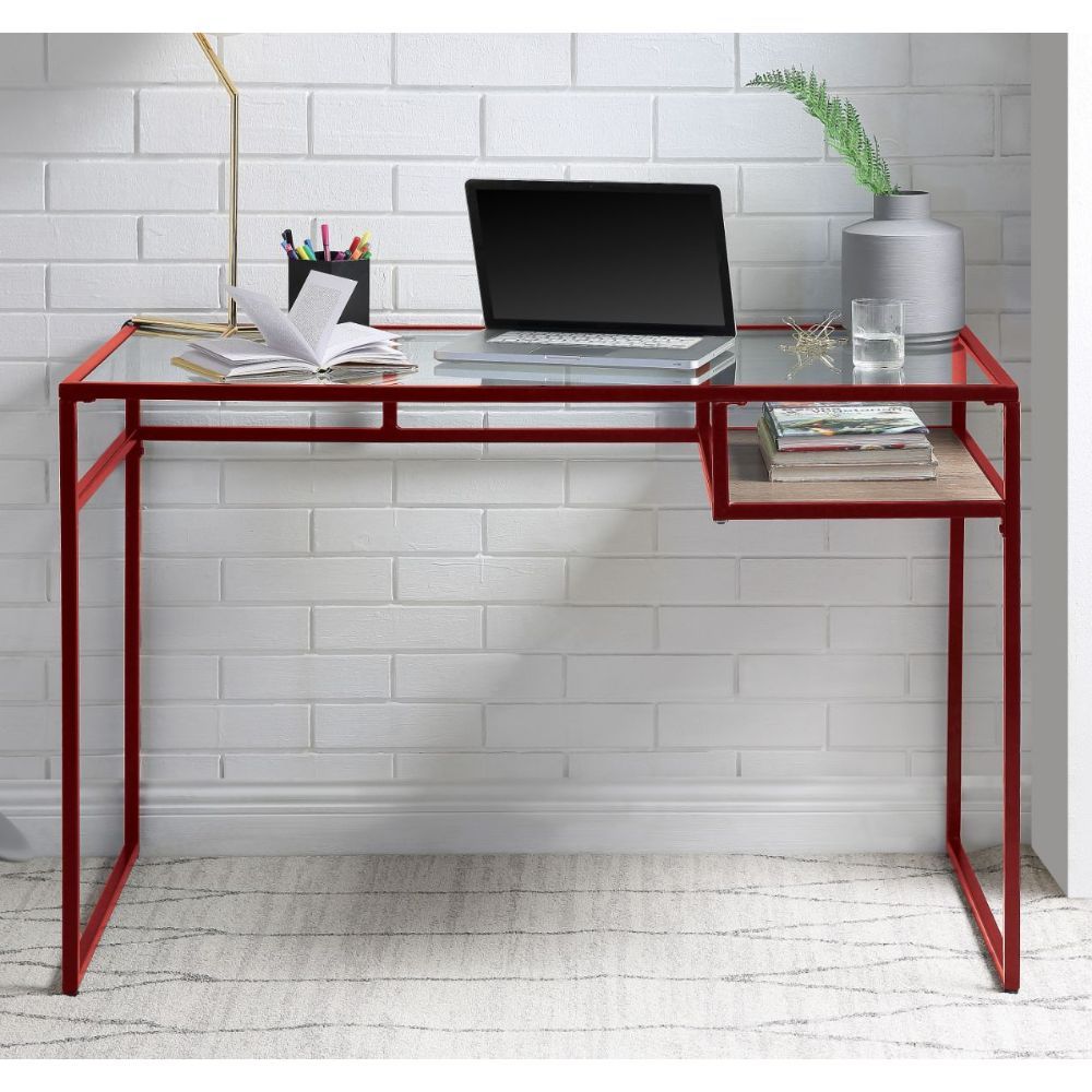 ACME Furniture Yasin Writing Desk Glass Top & Red