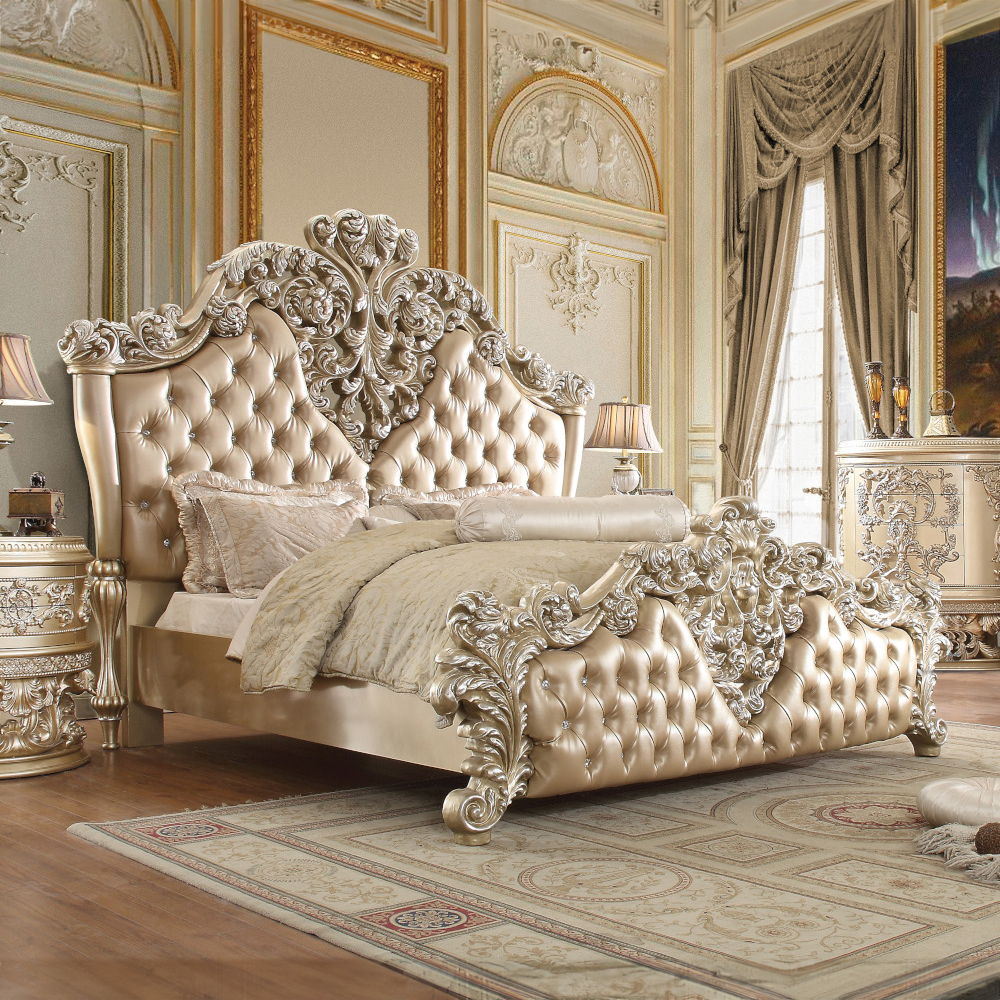 ACME Furniture Vatican Eastern King Bed Synthetic Leather, Light Gold &