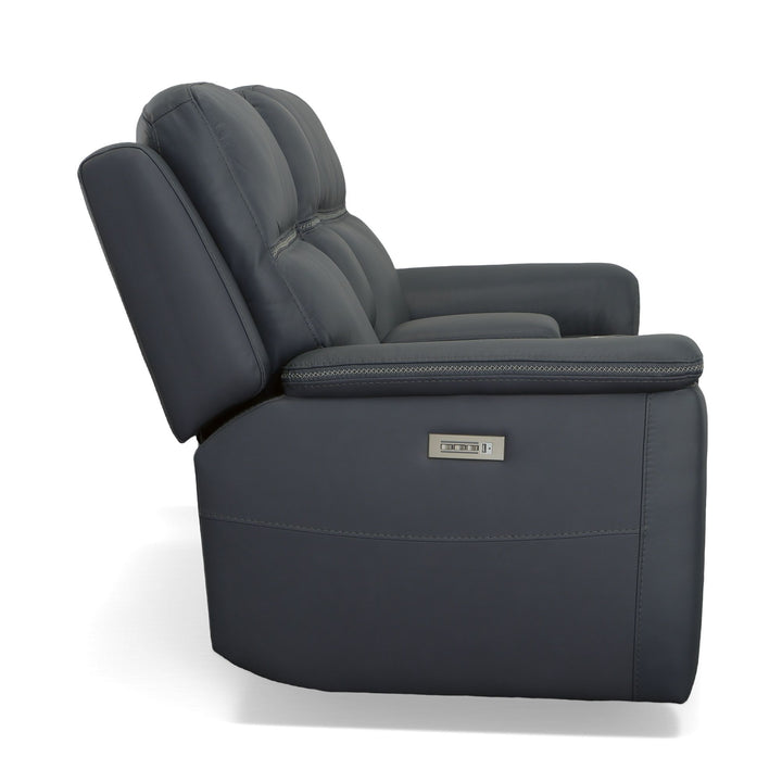 Sawyer Leather Pwr Recl Loveseat w/ Console, Pwr Hdrsts, Lumbar in Marine