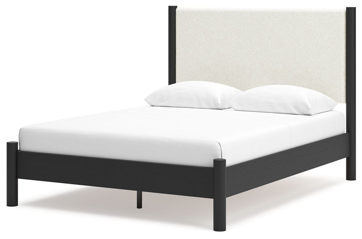 Cadmori - Queen Upholstered Panel Bed - Black / White by Ashley Furniture product image