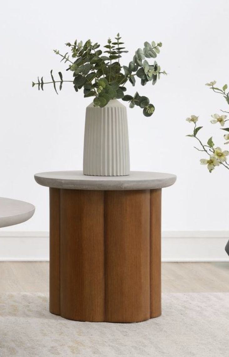 Evenlyn - Faux Concrete Top End Table - Walnut