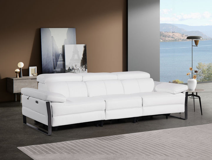 DivanItalia 1246 Modular Power Triple Reclining Sofa with Power Reclining Headrests – Top Grain Italian Leather - White