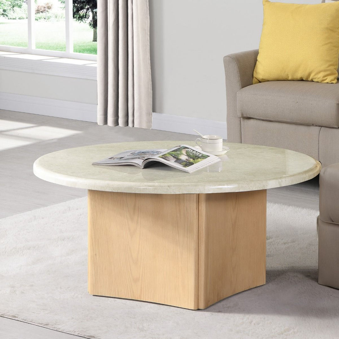 ACME Furniture Qwin Coffee Table With Marble Top Marble Top & Oak