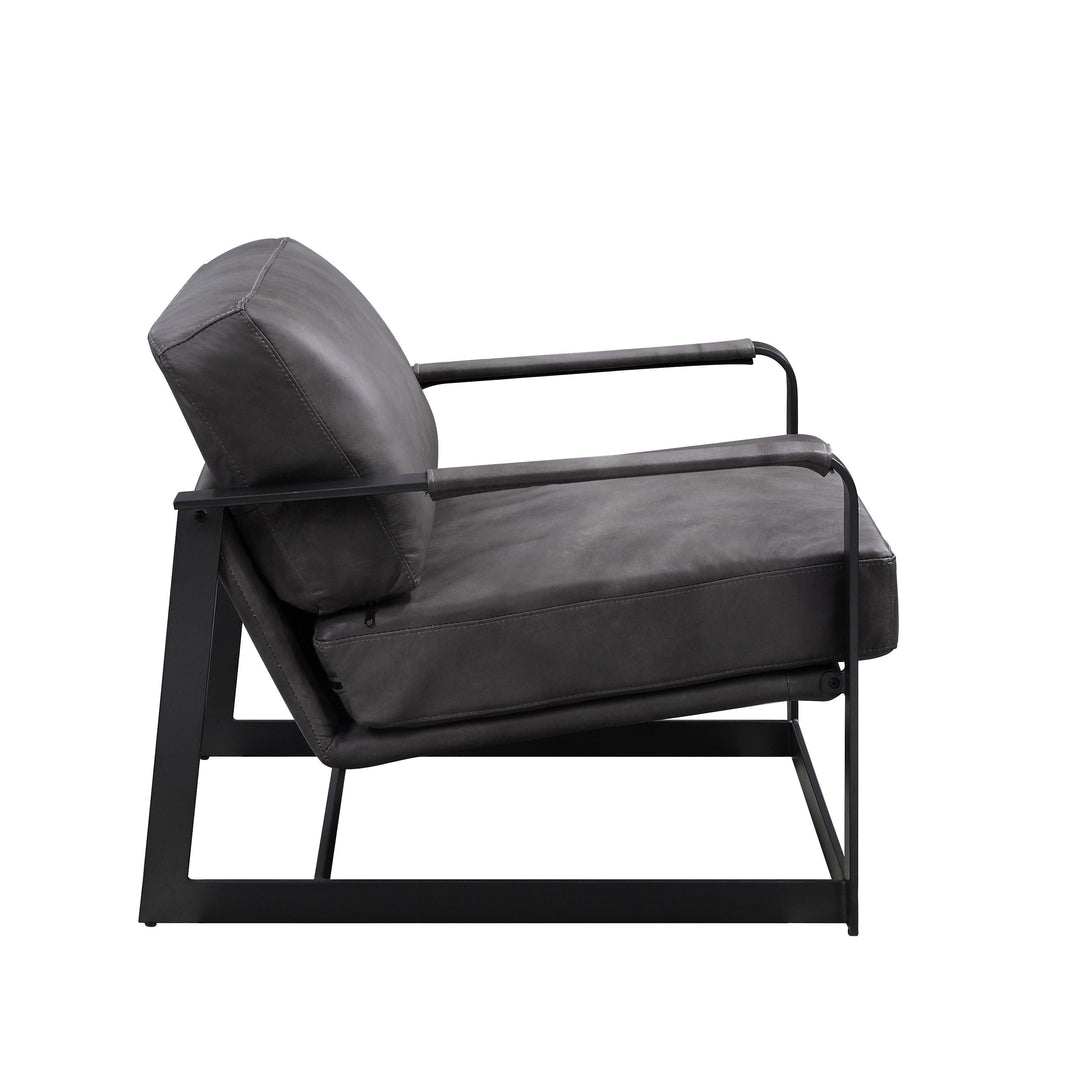 Locnos - Accent Chair - Gray Top Grain Leather & Black