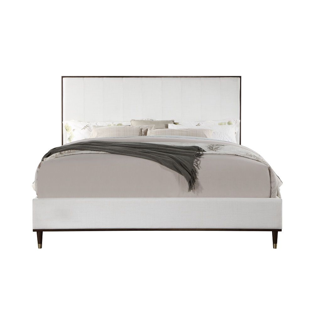 Carena - Queen Bed - Light Gray Fabric & White & Brown