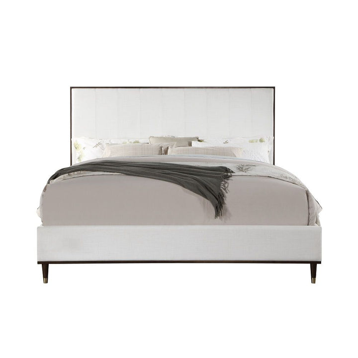 Carena - Queen Bed - Light Gray Fabric & White & Brown