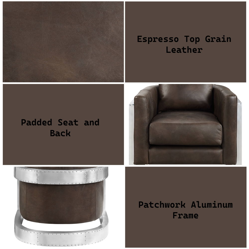 Betla - Accent Chair - Espresso Top Grain Leather & Aluminum
