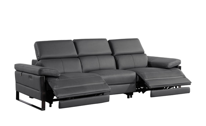 DivanItalia 1246 Modular Power Dual Reclining Sofa with Power Reclining Headrests – Top Grain Italian Leather - Dark Gray